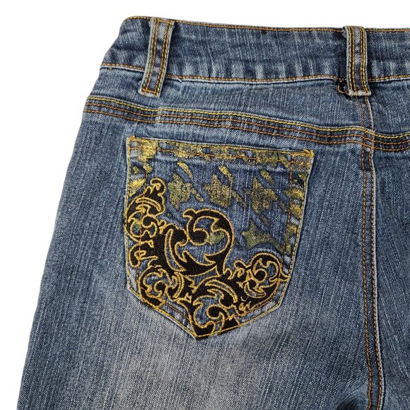 Southpole Jeans Womens 11 30x31 Medium Wash Metallic Spellout Bootcut Blue - Picture 8 of 14